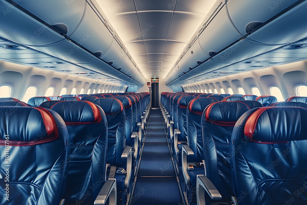 Fototapeta premium Interior of airplane with seats and lights