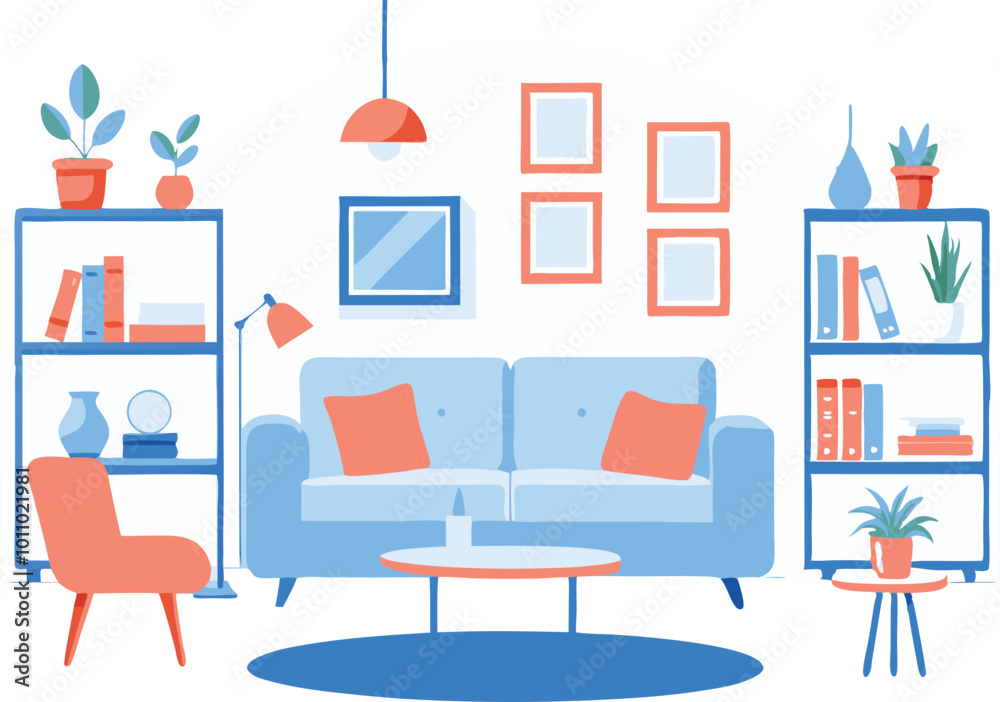 Colorful Couch Set Illustration with Cushions Colorful Couch Set Illustration with Cushions