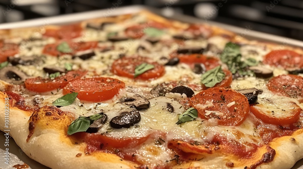 A close-up of homemade Northern-style pizza topped with fresh ingredients, ready to be shared with family and friends. A close-up of homemade Northern-style pizza topped with fresh ingredients, ready to be shared with family and friends.