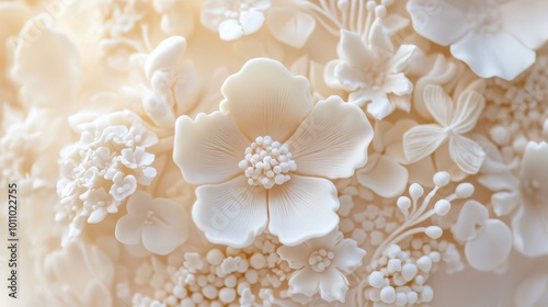 A close-up of sweetmeat decorations for a wedding cake, featuring delicate sugar flowers and intricate designs.