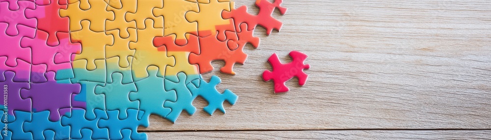A vibrant, colorful puzzle piece fitting into a wooden surface, symbolizing creativity and problem-solving. A vibrant, colorful puzzle piece fitting into a wooden surface, symbolizing creativity and problem-solving.