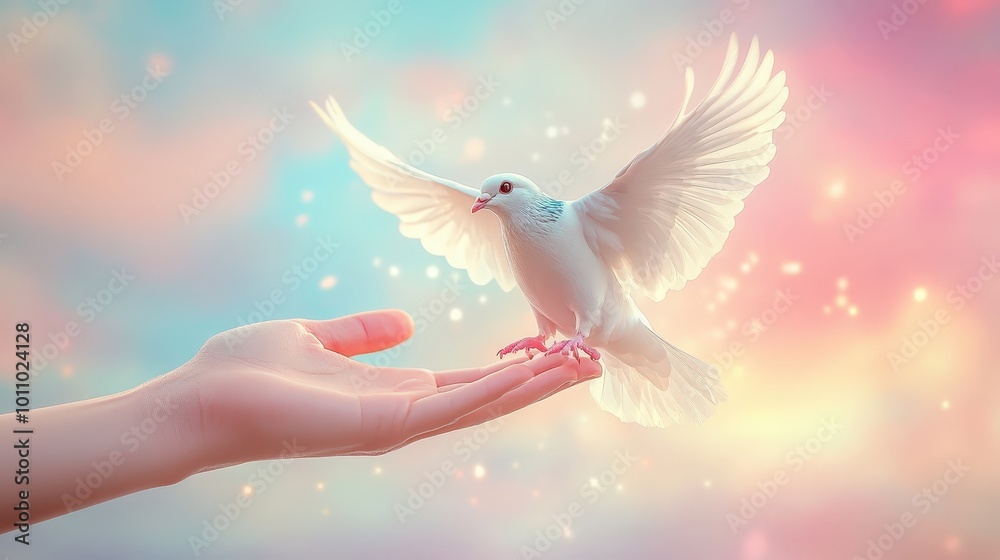 Fototapeta premium Peaceful Moment with a White Bird in Hand