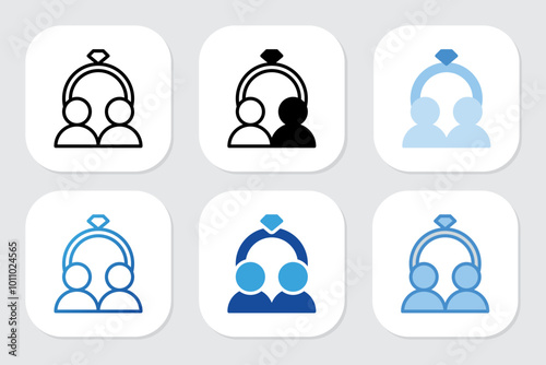 Wedding icons with various design styles