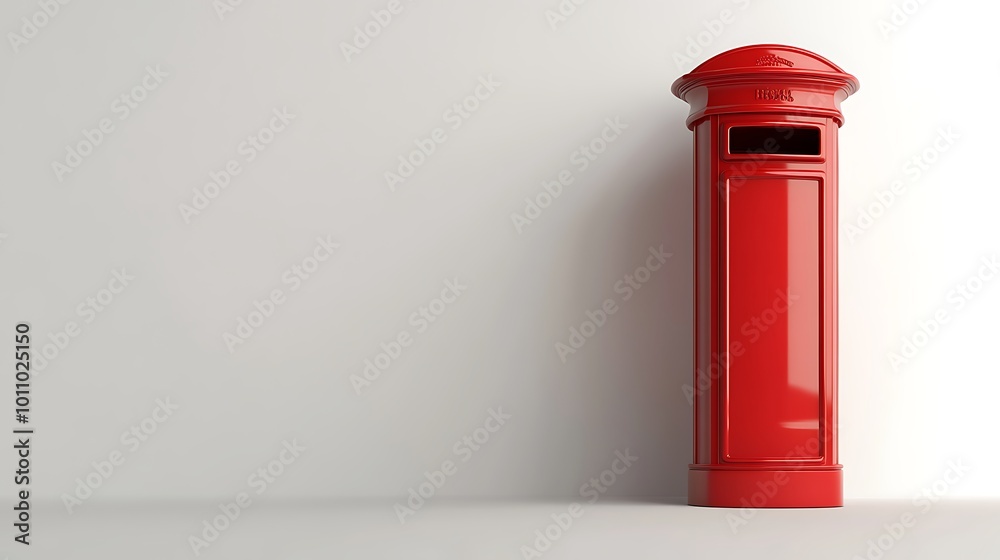 Classic Red Post Box Against a White Wall Classic Red Post Box Against a White Wall