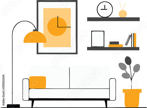 Red Yellow White Couches Furniture Design Illustration