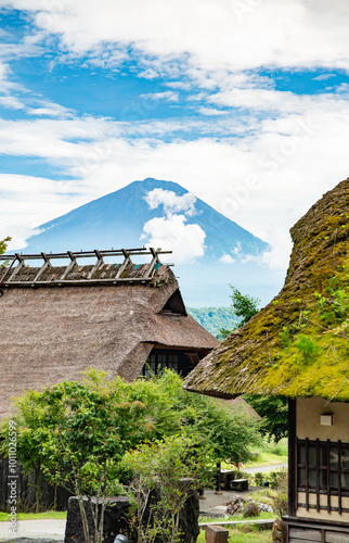 Saiko Iyashi no Sato Nenba, traditional village with Mount Fuji view, in Fujikawaguchiko, Saiko, Japan photo