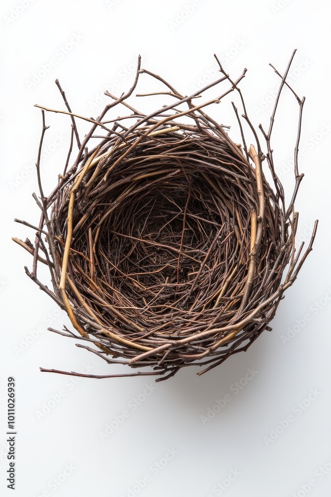 Obraz premium Simple Twig Nest Woven From Branches, Captured From Above on a Neutral Background