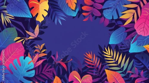 Surrounding the blank square are various colorful leaves and plants, adding a vibrant and lively touch to the scene.