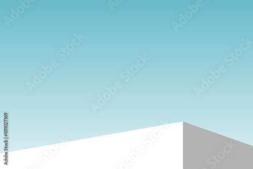 The corner of the white podium with bright blue sky, Blank white product studio background, stage, podium for presentation vector illustration design for display cosmetic or beauty product