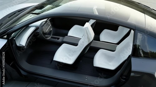 Wallpaper Mural White leather seats with geometric pattern are illuminated by light coming through panoramic roof in this spacious luxury electric car Torontodigital.ca