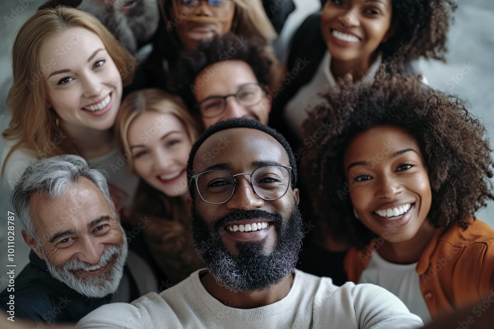 Group of happy single men and happy women, multi racial, they are friends.