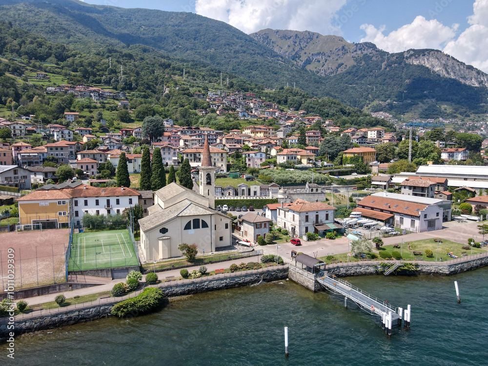 Fototapeta premium Drone view at the village of Calozzo on lake Como, Italy