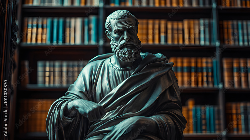 In the Realm of Thought: A Stoic Philosopher’s Statue in the Library In the Realm of Thought: A Stoic Philosopher’s Statue in the Library