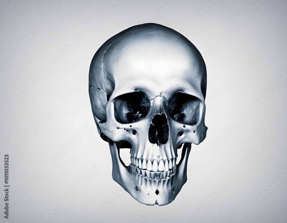 Detailed transparent view of a human skull, highlighting anatomical structures and contours. Horror Detailed transparent view of a human skull, highlighting anatomical structures and contours. Horror
