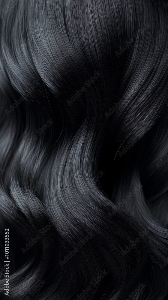 Lustrous Black Hair Cascading in Elegant Waves on a Smooth Surface Lustrous Black Hair Cascading in Elegant Waves on a Smooth Surface