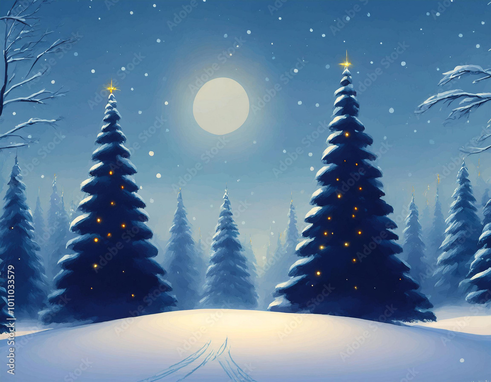 Fototapeta premium Christmas background. Winter snowy forest.