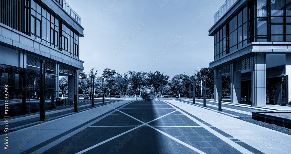 Serene Urban Landscape with Modern Architecture and Clear Sky Serene Urban Landscape with Modern Architecture and Clear Sky