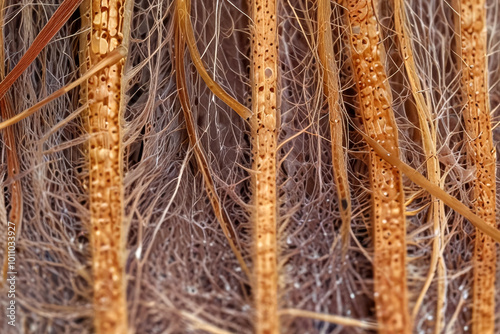 Macro photo of fibers under a microscope. photo