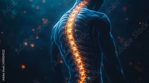 Digital Spine Model Highlighting Nerve Pain and Medical Issues