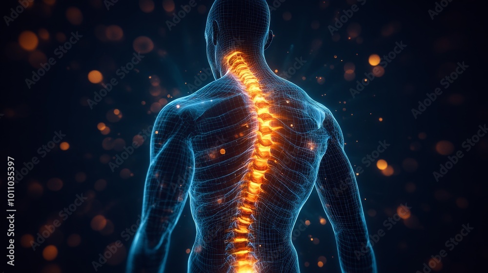 Digital Spine Model Highlighting Nerve Pain and Medical Issues Digital Spine Model Highlighting Nerve Pain and Medical Issues