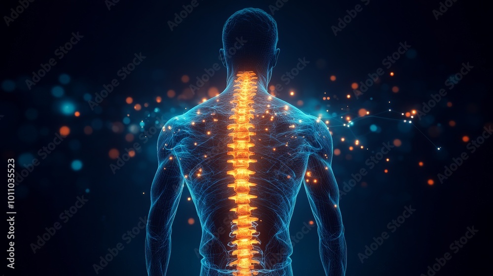 Digital Spine Model Highlighting Nerve Pain and Medical Issues Digital Spine Model Highlighting Nerve Pain and Medical Issues