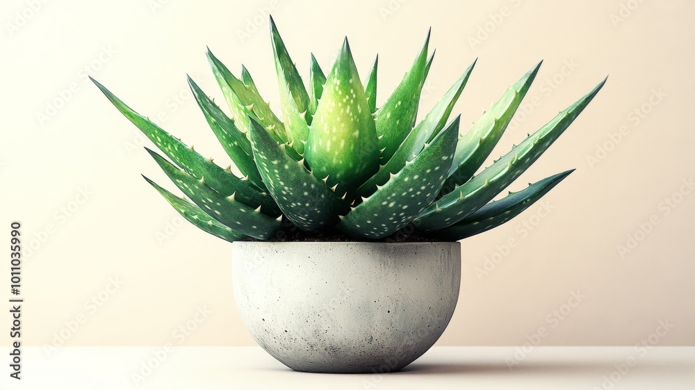 A minimalist, close-up illustration of an aloe vera leaf with small droplets of water on its surface, capturing the freshness and hydration properties of the plant