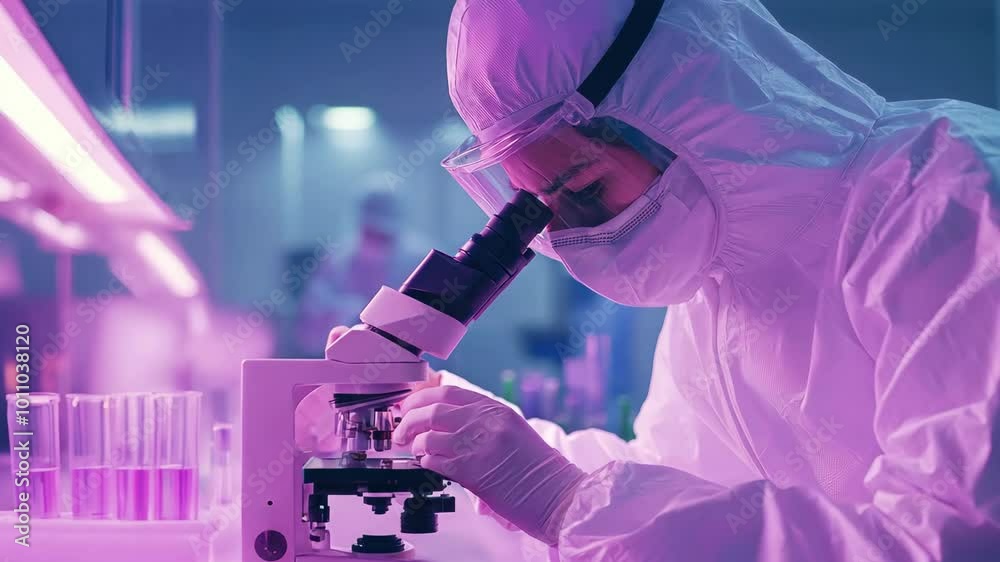 A scientist is wearing a white lab coat