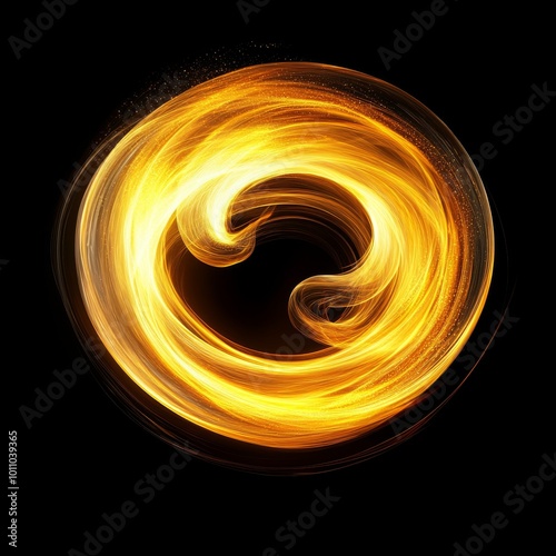Vibrant Golden Whirlpool Design With Metallic Sheen Illuminated Against a Black Background