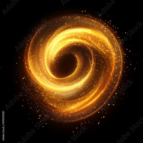 Vibrant Golden Whirlpool Design With Metallic Sheen Illuminated Against a Black Background