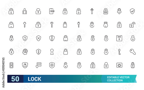 Set of locks line icons collection, Contains such as Locked, padlock, lock open and closed and more. outline vector icons collection. Editable stroke.