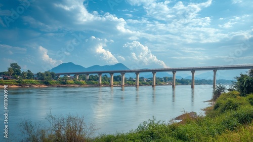 Nong Khai stunning view of the First ThaiLao Friendship Bridge, connecting Thailand and Laos. photo