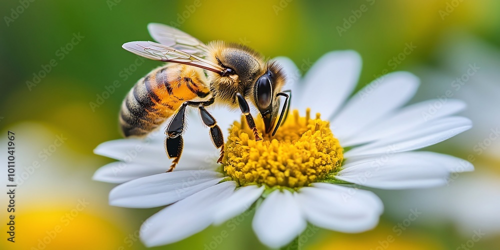 macro view of a bee gathering nectar from a white flower, offering a close-up perspective on pollination with plenty of copy space for nature and garden-related themes macro view of a bee gathering nectar from a white flower, offering a close-up perspective on pollination with plenty of copy space for nature and garden-related themes