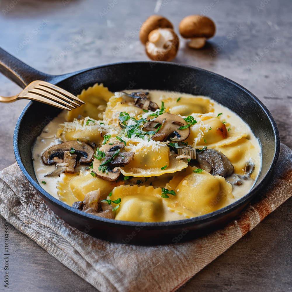 Creamy Ravioli Dish in Rustic Skillet Creamy Ravioli Dish in Rustic Skillet