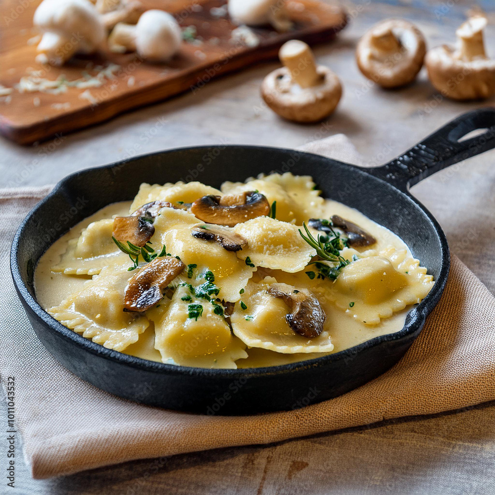 Creamy Ravioli Dish in Rustic Skillet Creamy Ravioli Dish in Rustic Skillet