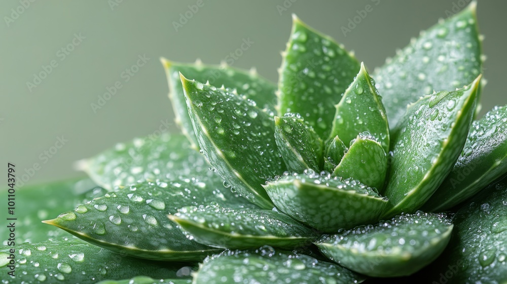 A minimalist, close-up illustration of an aloe vera leaf with small droplets of water on its surface, capturing the freshness and hydration properties of the plant A minimalist, close-up illustration of an aloe vera leaf with small droplets of water on its surface, capturing the freshness and hydration properties of the plant