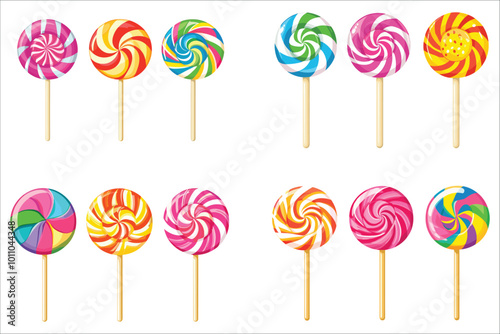 Set of colorful lollipops vector illustration,  Abstract colorful lollipops icon, Colorful lollipops candies