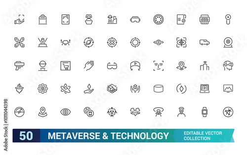 Metaverse line icons set. Included the Virtual World, Virtual reality, VR, Digital, Earth and more, Editable stroke icon set, Pixel perfect, vector illustration.