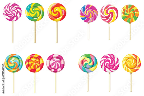 Set of colorful lollipops vector illustration,  Abstract colorful lollipops icon, Colorful lollipops candies