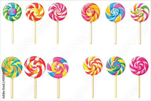 Set of colorful lollipops vector illustration,  Abstract colorful lollipops icon, Colorful lollipops candies