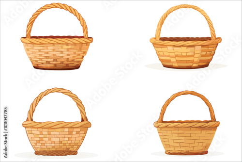 Set of different wicker basket, Set of realistic wicker basket, Wicker basket icons, Abstract wicker basket vector illustration 