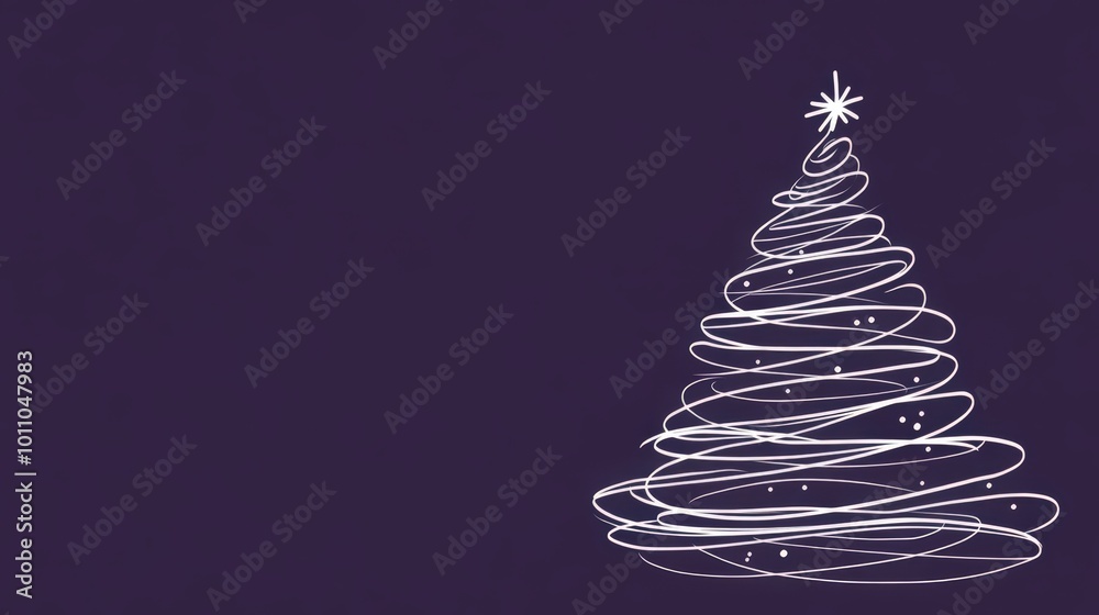Aesthetic white Christmas tree made of with curved lines, purple background, copy space. Greeting card. Generative AI Aesthetic white Christmas tree made of with curved lines, purple background, copy space. Greeting card. Generative AI