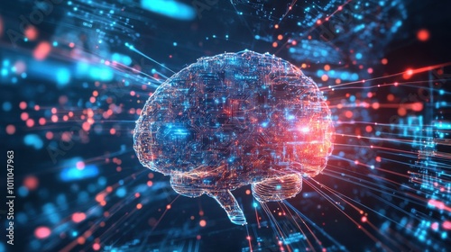Wallpaper Mural A highly detailed 3D rendering of an AI brain with digital circuits extending outwards to a glowing Torontodigital.ca