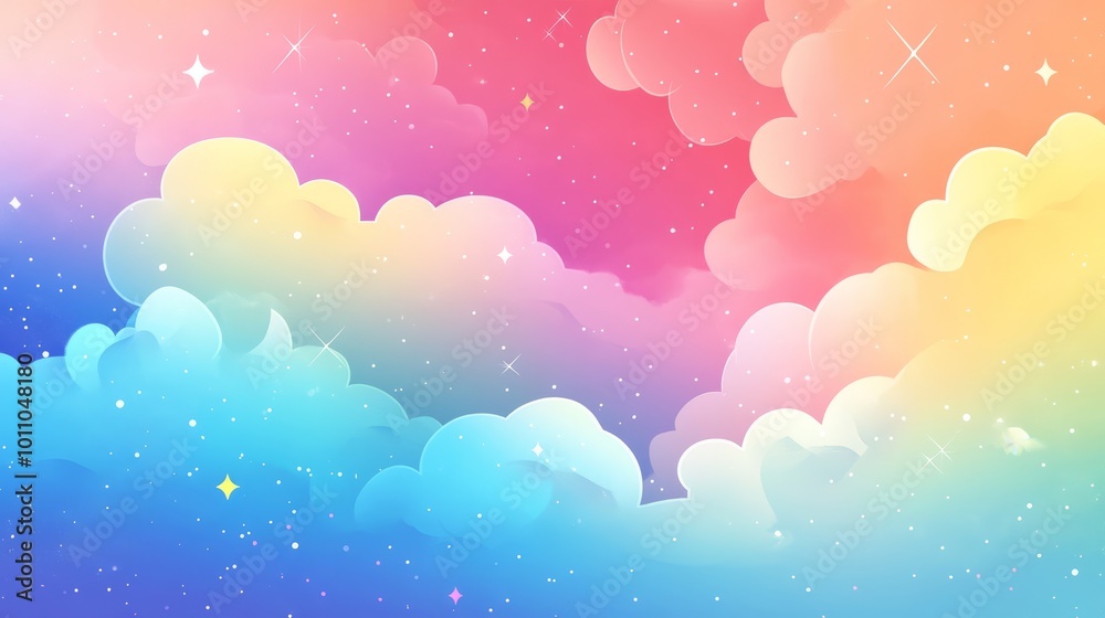 Pastel pink 3d rendered paper clouds and stars floating in a soft sky background, perfect for dreamy and whimsical designs, childlike Pastel pink 3d rendered paper clouds and stars floating in a soft sky background, perfect for dreamy and whimsical designs, childlike