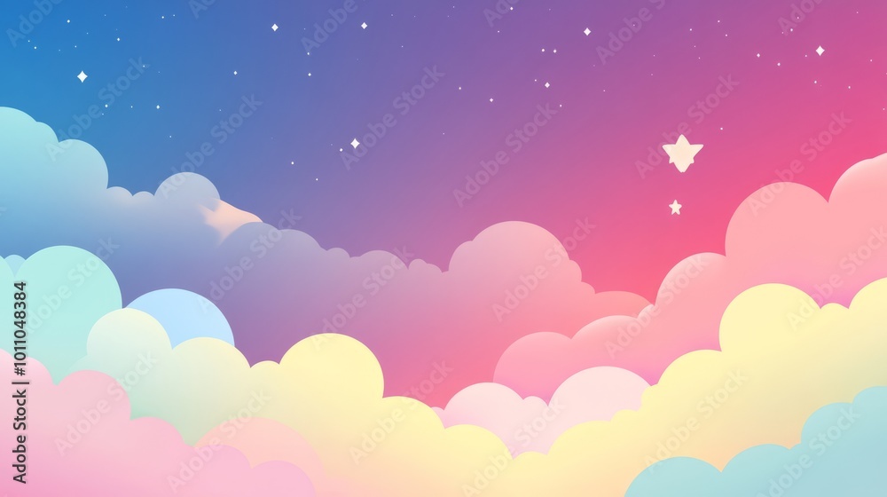 Pastel pink 3d rendered paper clouds and stars floating in a soft sky background, perfect for dreamy and whimsical designs, childlike Pastel pink 3d rendered paper clouds and stars floating in a soft sky background, perfect for dreamy and whimsical designs, childlike