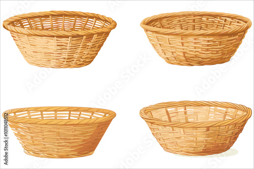 Set of different wicker basket, Set of realistic wicker basket, Wicker basket icons, Abstract wicker basket vector illustration 