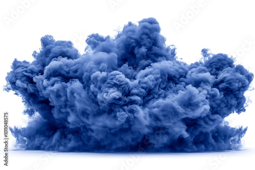 A large cloud of blue smoke is floating in the air. The smoke is thick and dense, creating a sense of heaviness and weight. The color blue is dominant, giving the scene a cool and calming atmosphere