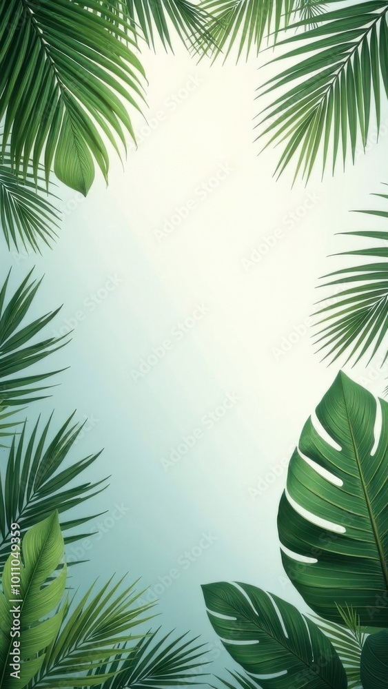 Obraz premium Tropical jungle palm leaves bordering exotic background