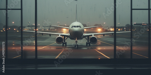 A view on airplane standing in the airport from the terminal window.