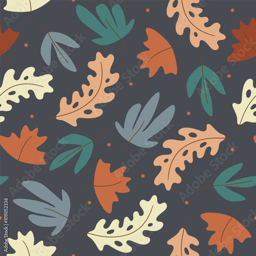 Seamless pattern with colorful autumn leaves. Falling leaf in the forest illustration