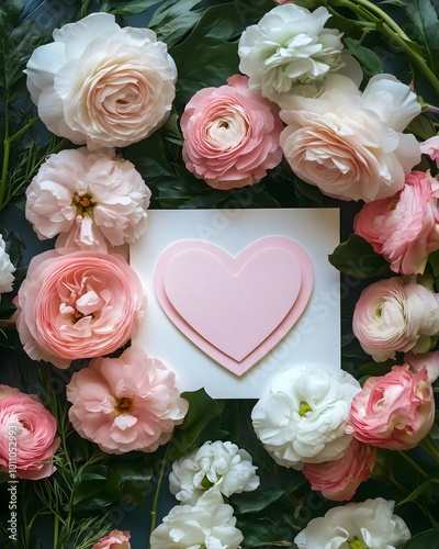 Valentine's Day card design with fresh pink and white flowers for love